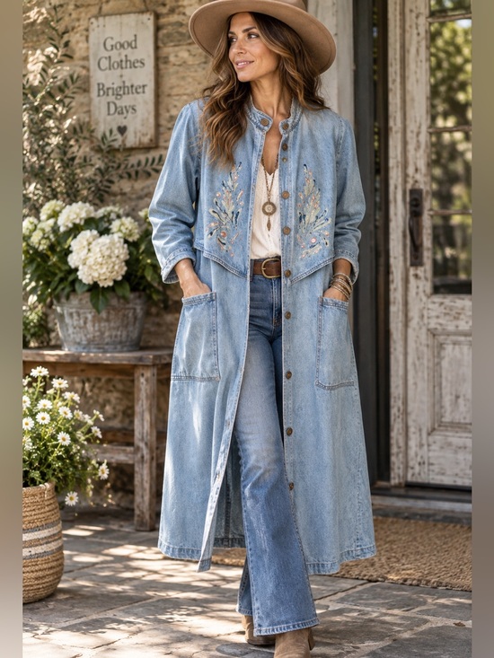 Vintage Jackets & Blazers - Boho Denim Duster hand painted